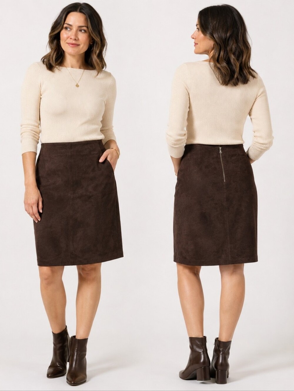GAP Genuine Leather Skirt Size 12 Brown Suede Pencil Knee Length 90s Minimalist